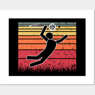 Travel back in time with beach volleyball - Retro Sunsets shirt featuring a player! Posters and Art